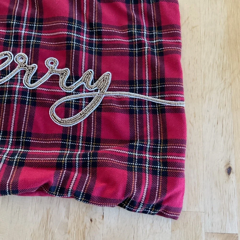 Pier One Imports Beaded Merry Plaid  Accent Pillow Cover Only No filling